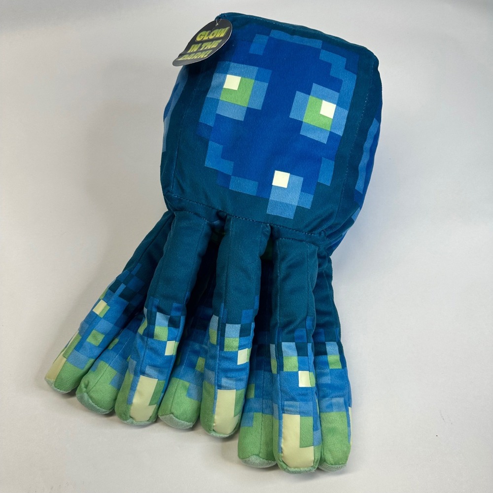 Minecraft Glow Squid Plush Pillow‎ Blue Glow in the Dark Mojang 2023 19 Inch